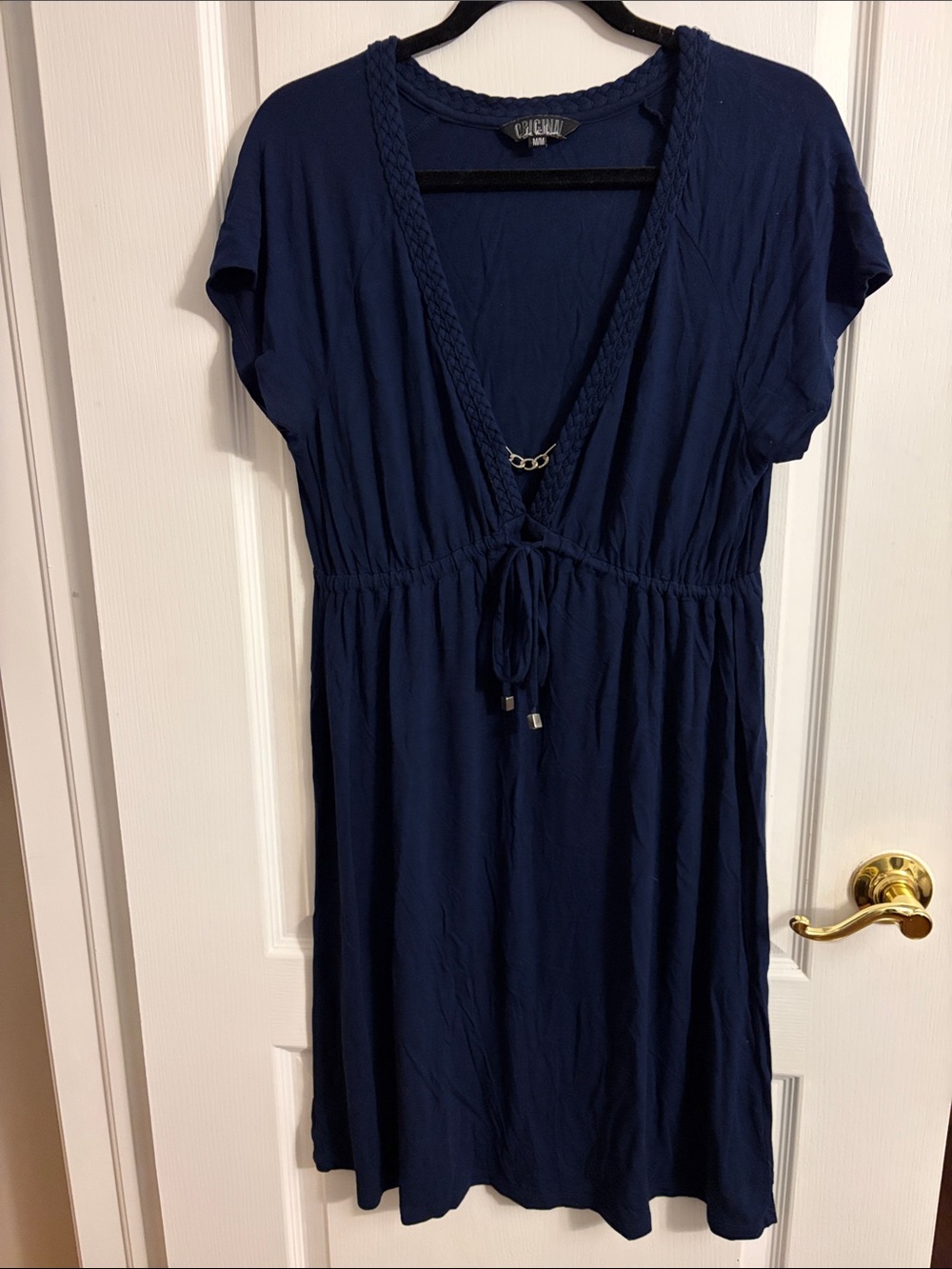 Nicole Miller Braided V-Neck Navy Swim Cover-Up with Drawstring Waist